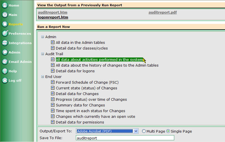 Change management administration